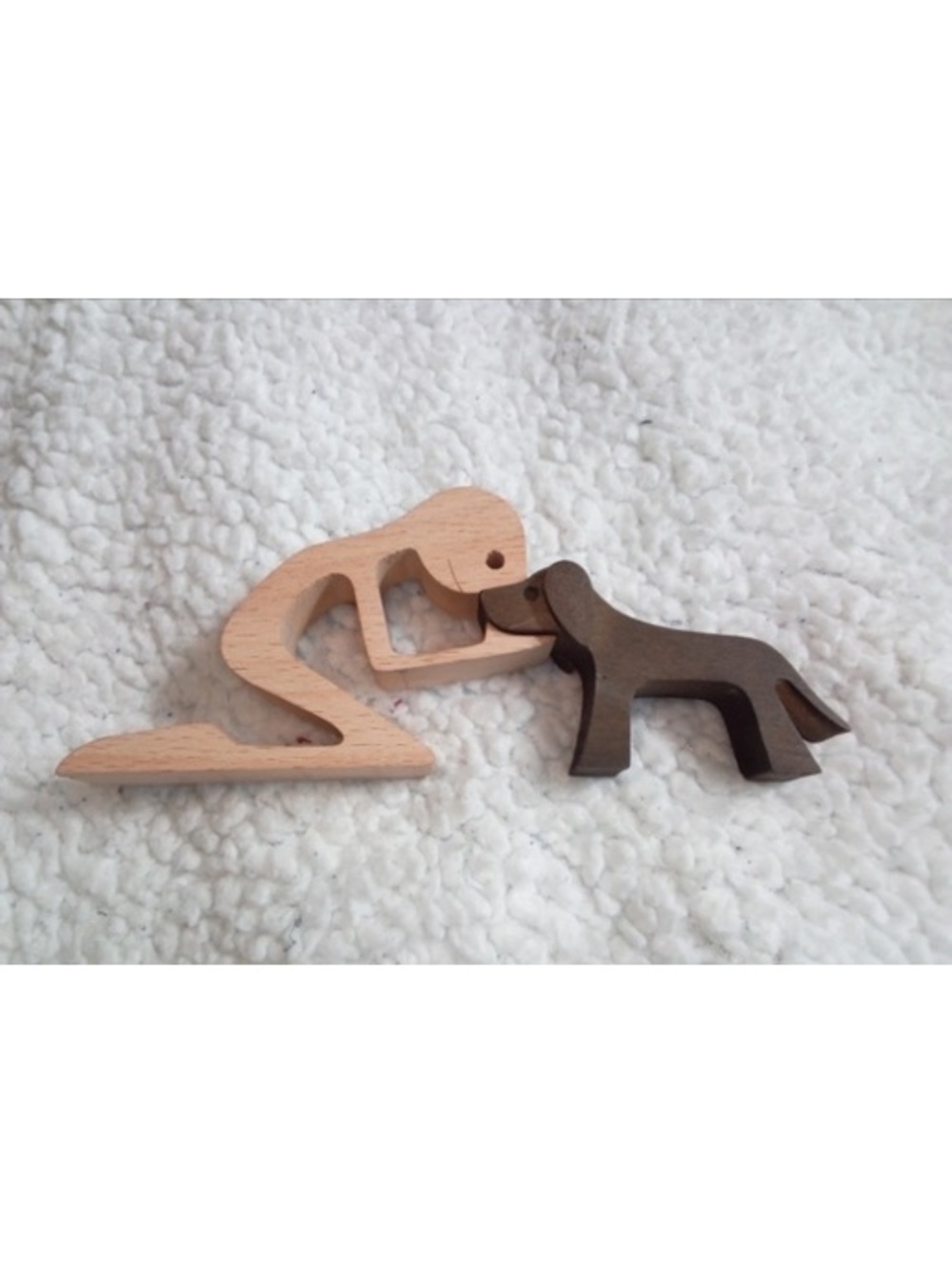 Wooden Man & Dog Interlocking Puzzle Figurine Folk Art Decor NWOT